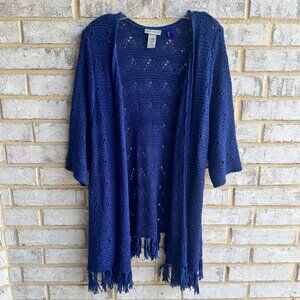 Catherines 3/4 Sleeve Fringe Hem Open Front Cardigan Sweater  Size 1X petite.